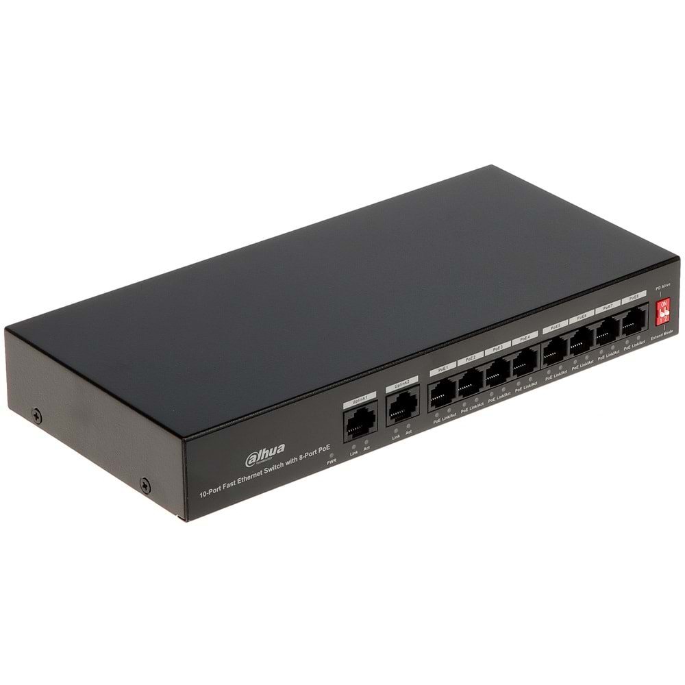 Dahua PFS3010-8ET-65, 8 Port, MegaBit, 8 Port PoE, 65W, +2 Port M
