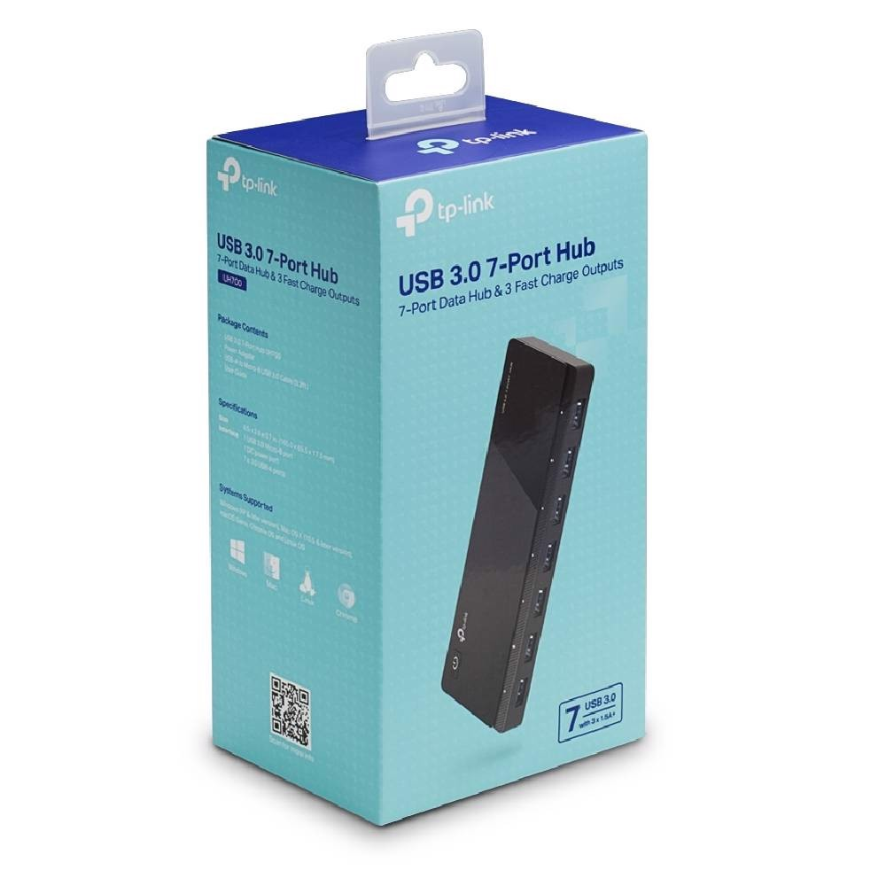 TP-LINK UH700 7port USB 3.0 Siyah USB Çoklayıcı Hub Adaptörlü
