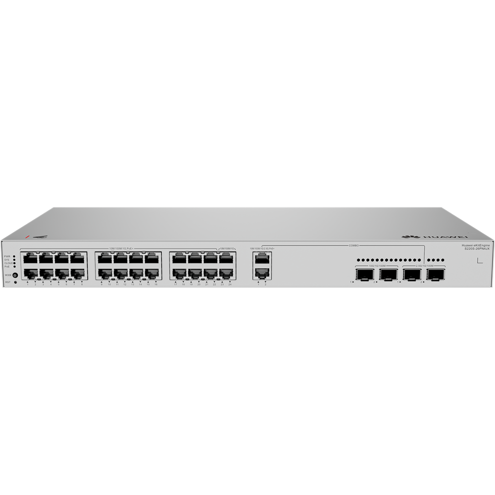 HUAWEI 24port 400W PoE eKIT S220S-26PN4JX GIGABIT 2-SFP 2.5GbE-2-SFP 10GbE Yönetilebilir Switch Rack