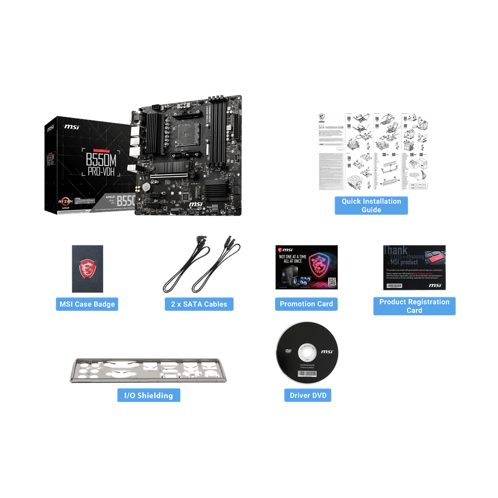 MSI B550M PRO-VDH DDR4 M2 PCIe NVME HDMI DP PCIe 16X v4.0 AM4 mATX 