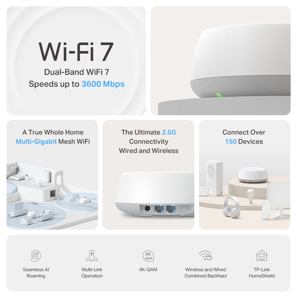 TP-LINK BE25 BE5000 WIFI-7 EV Ofis Tipi Mesh Router 