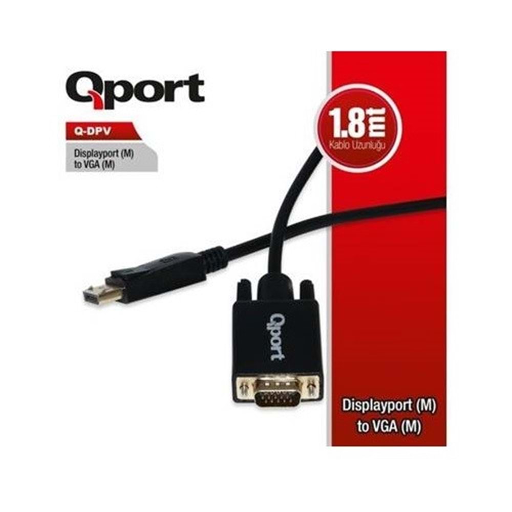 QPORT 1.8metre Q-DPV DP-VGA (E) Görüntü Kablosu