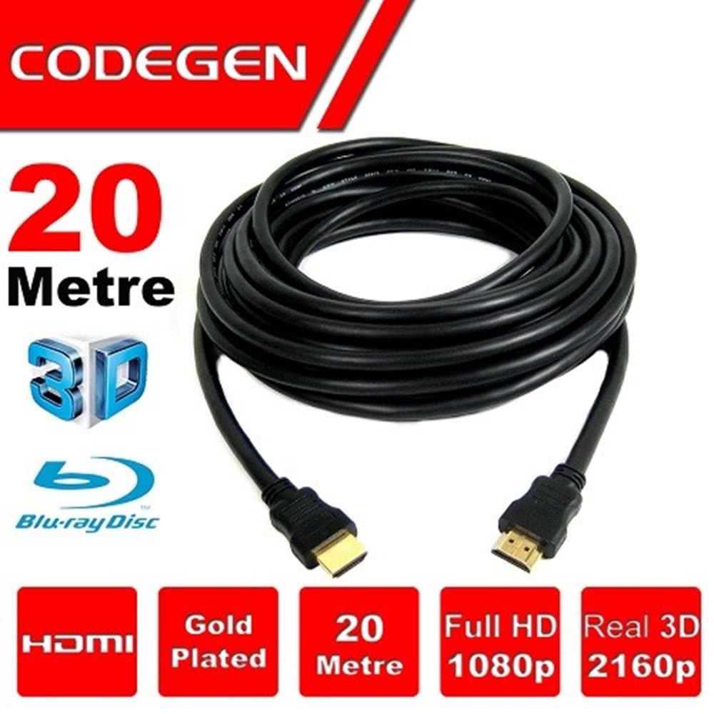 CODEGEN 20metre CPS200 HDMI Kablo 3D Gold 1.4v 2K