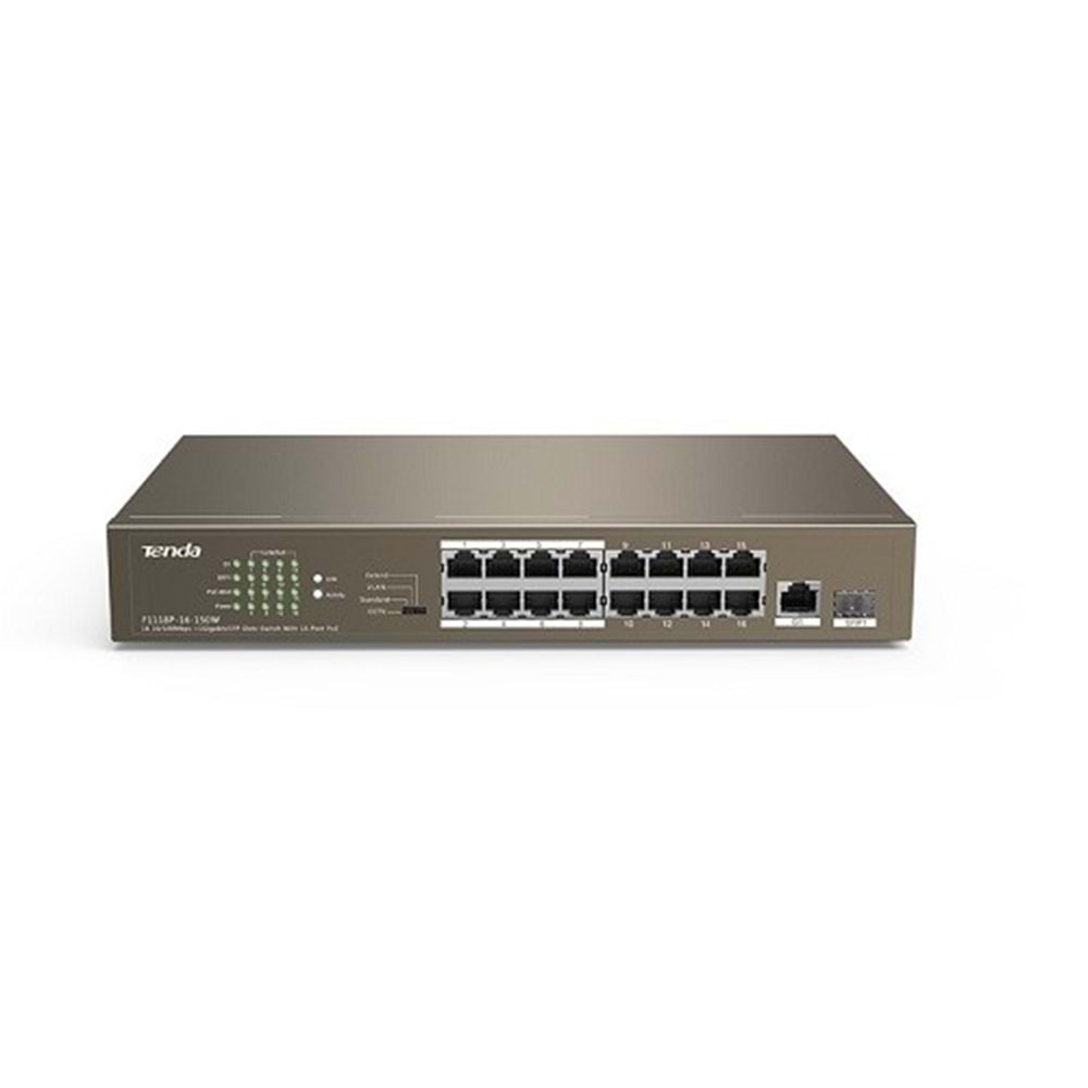 TENDA 16port PoE 150w 10/100 1-SFP Yönetilemez Switch TEF1118P-16-150W