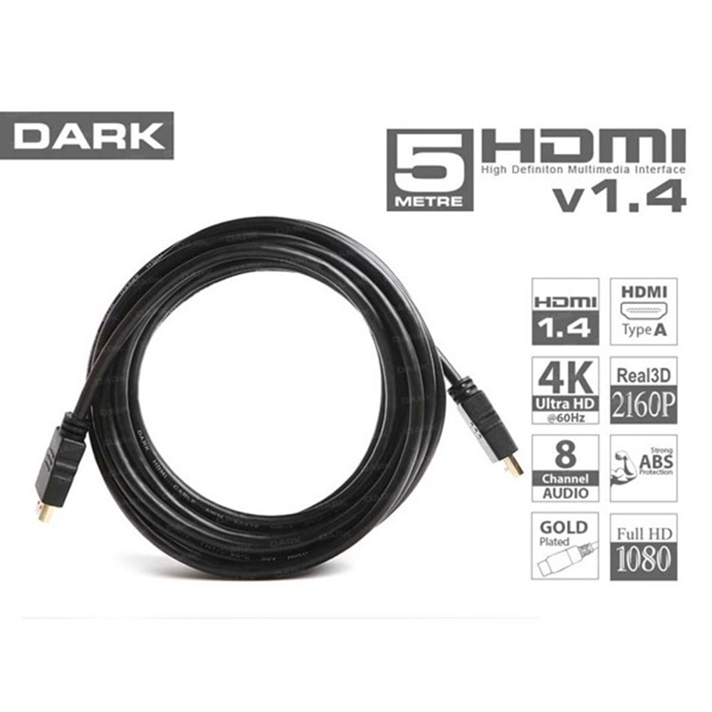 DARK 5metre DK-HD-CV14L500 HDMI Kablo 3D Gold 1.4v