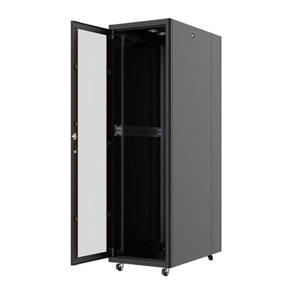 AGER 22U 600x1000mm Dikili Tip Siyah Kabinet Vega AG-VB22U6010S1 Cam Kapak