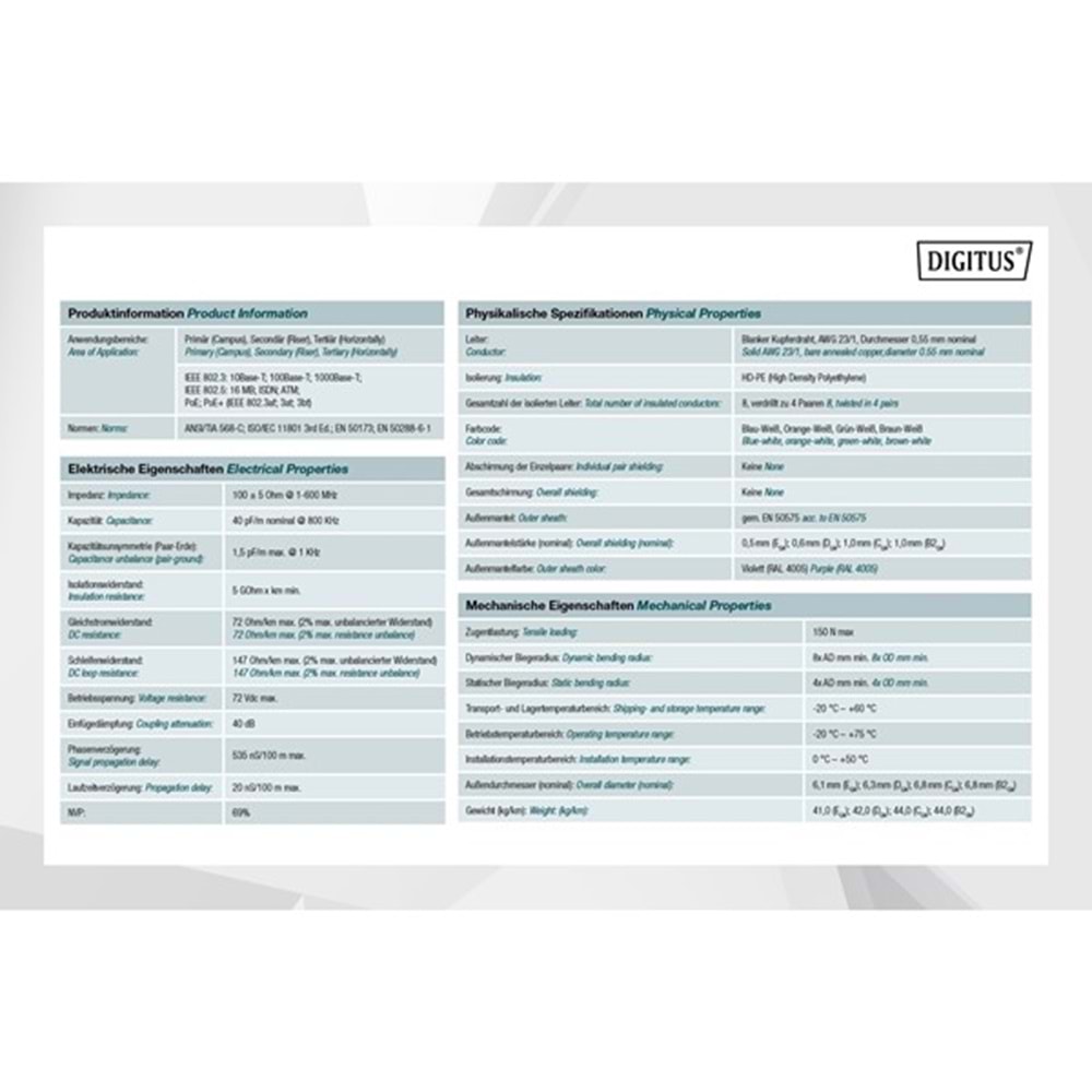 DIGITUS 500metre CAT6 Utp 23AWG Gri Makara Saf Bakır Kablo 0.50mm DK-1613-VH-5-GR
