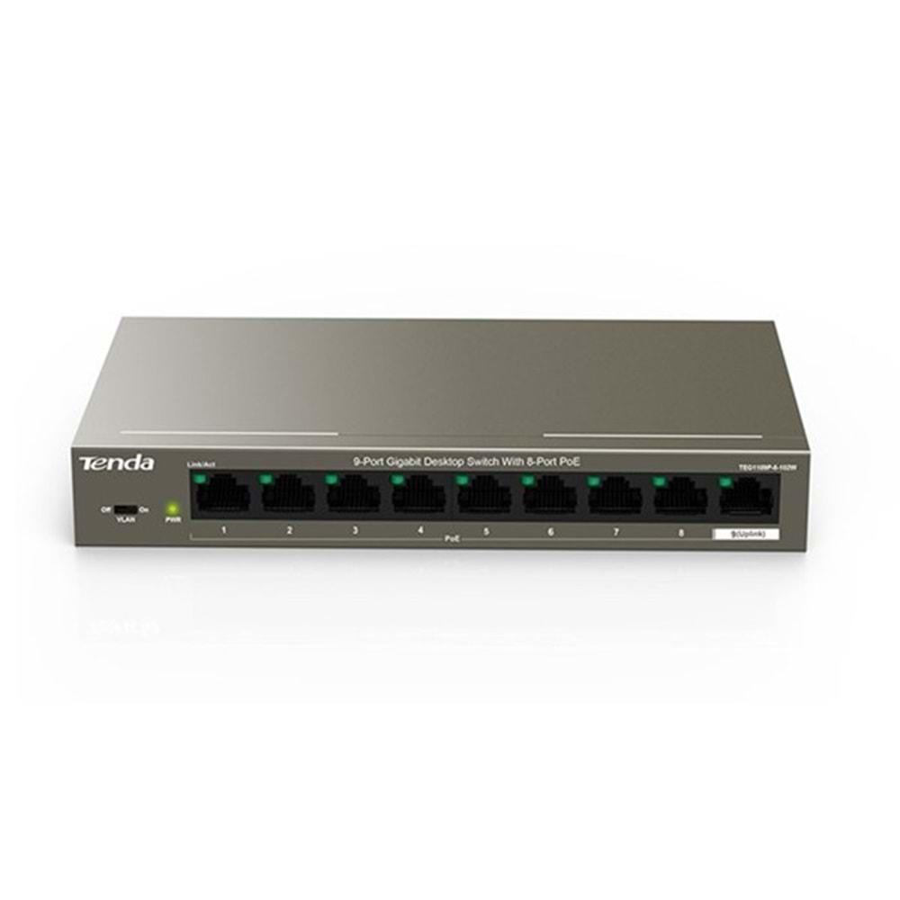 TENDA 8port PoE 102w Gigabit Yönetilemez Switch TEG1109P-8-102W