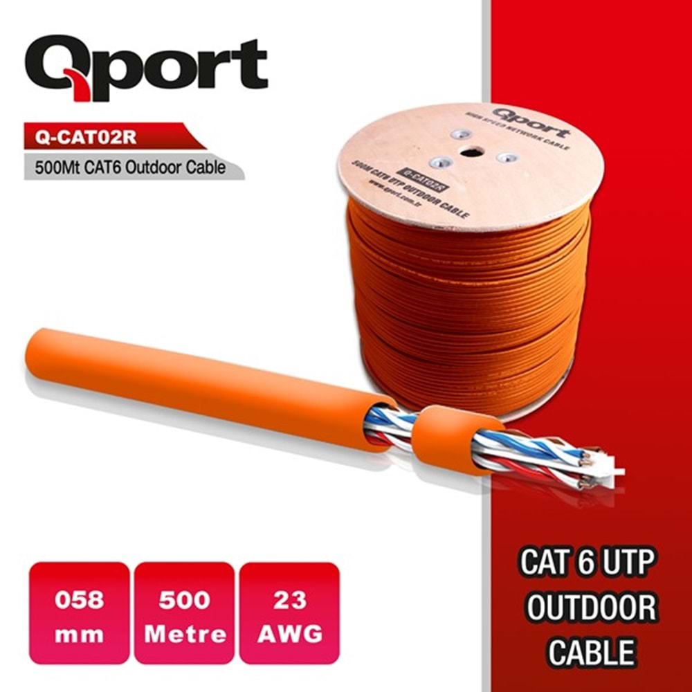QPORT 500metre CAT6 Utp 23AWG Turuncu Outdoor Makaralı Kablo Q-CATO2R