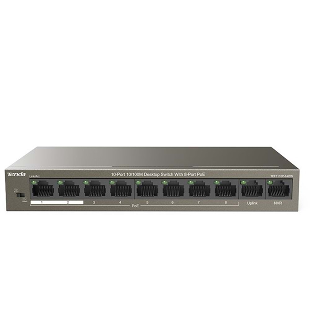 TENDA 8port PoE 63w 10/100 Yönetilemez Switch TEF1110P-8-63W