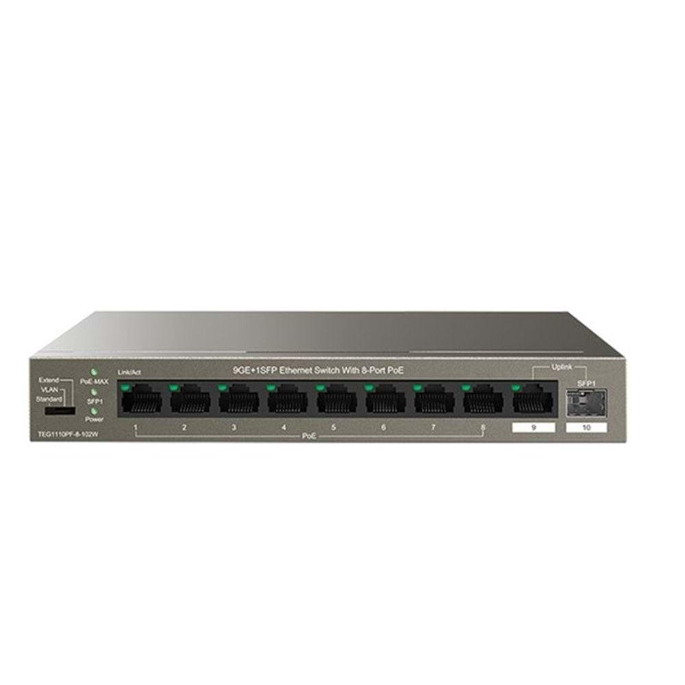 TENDA 8port PoE 102w 1-SFP Gigabit Yönetilemez Switch TEG1110PF-8-102W