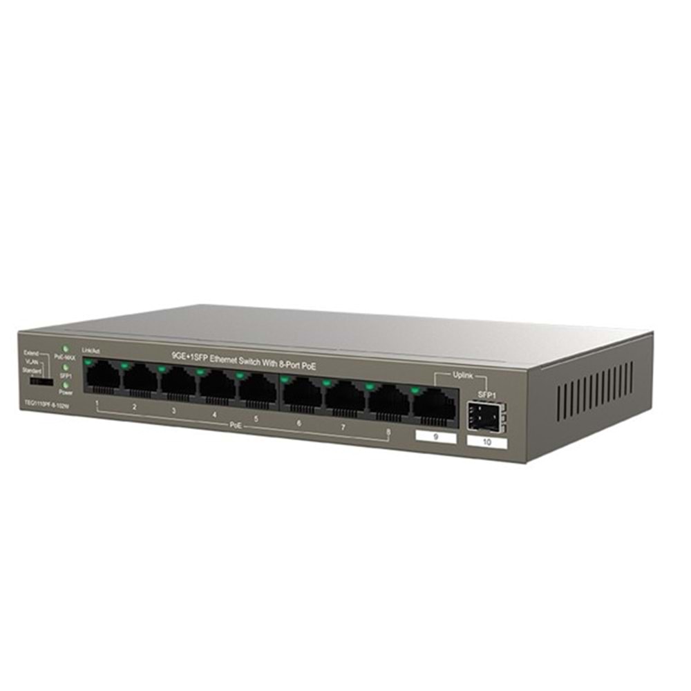 TENDA 8port PoE 102w 1-SFP Gigabit Yönetilemez Switch TEG1110PF-8-102W