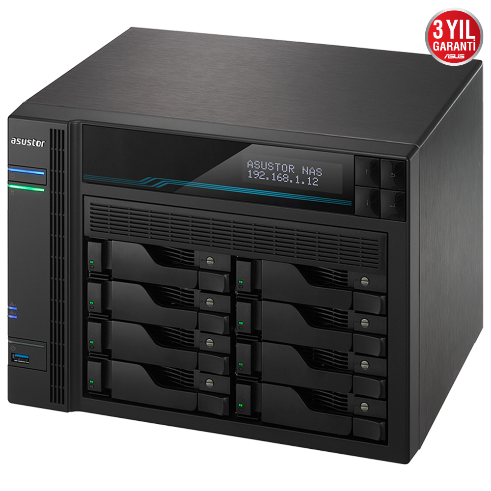 ASUSTOR 8diskli Atom QC-8GB RAM-2-10Gbe Nas Server AS6508T