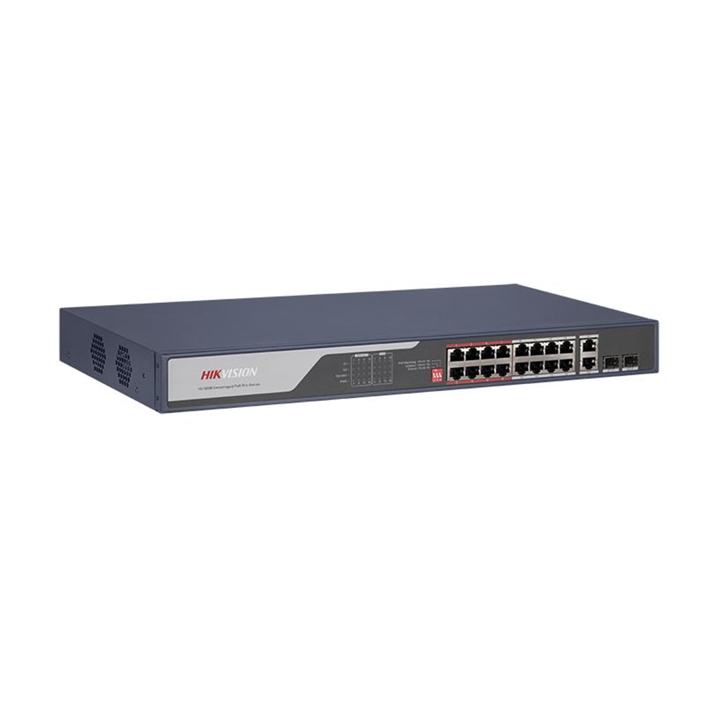 HIKVISION 16port PoE 225w 2-SFP 2-Uplink 10/100 Yönetilemez Switch DS-3E0318P-E©