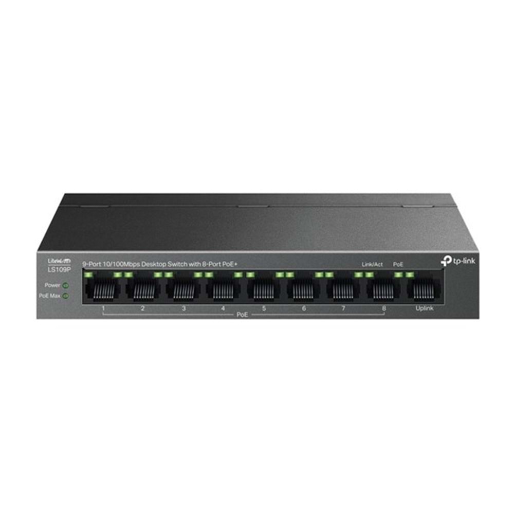 TP-LINK 8port PoE 63w 10/100 Yönetilemez Switch LS109P