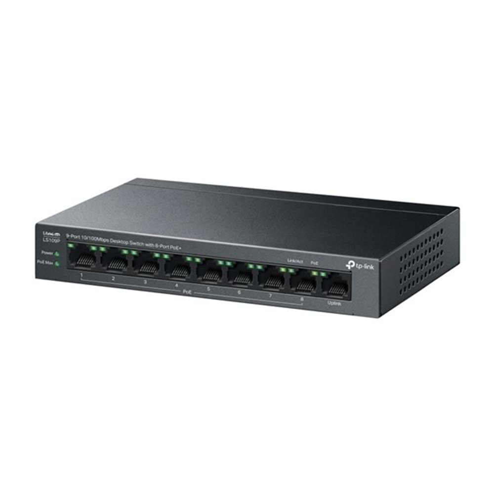 TP-LINK 8port PoE 63w 10/100 Yönetilemez Switch LS109P