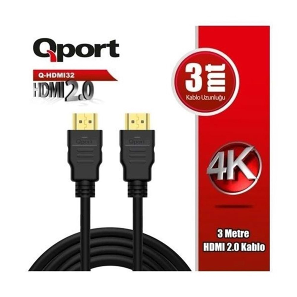 QPORT 3metre Q-HDMI32 HDMI Kablo Gold 4K 60HZ 1.4v 2.0V