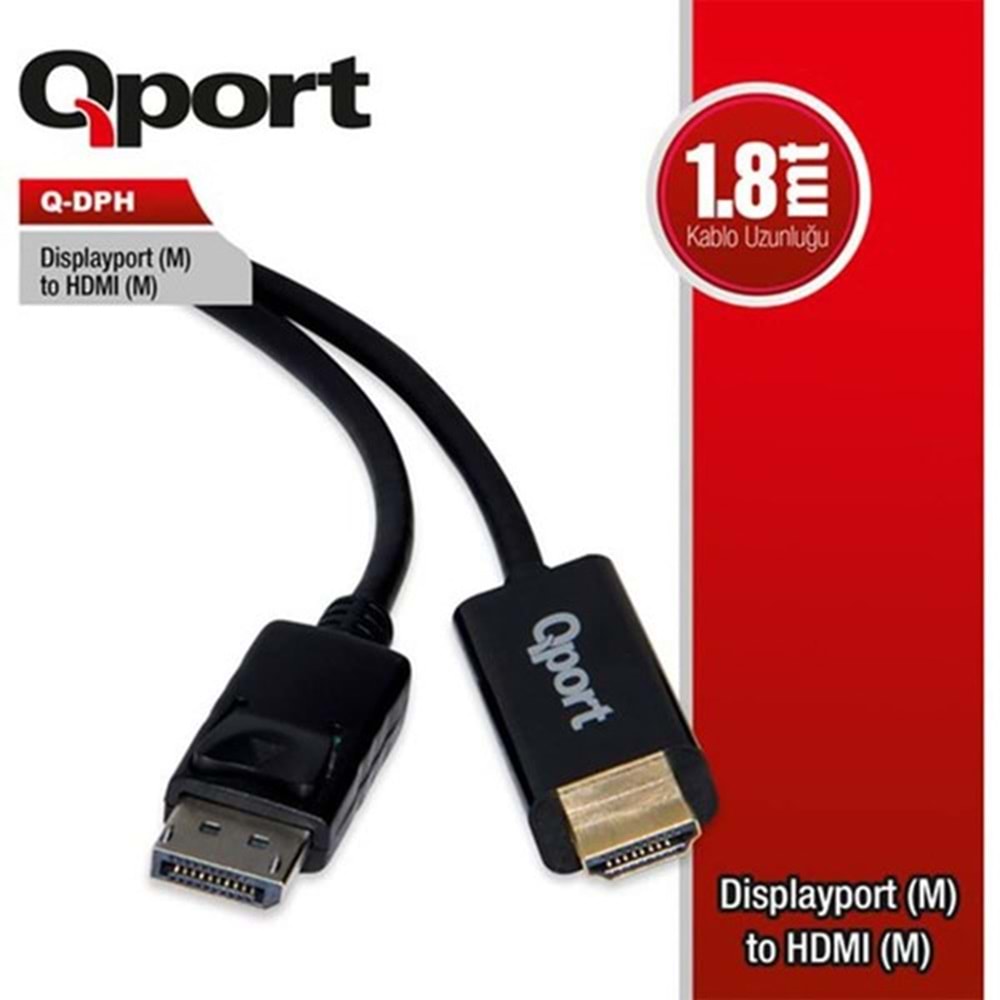 QPORT 1.8metre Q-DPH DP-HDMI Görüntü Kablosu