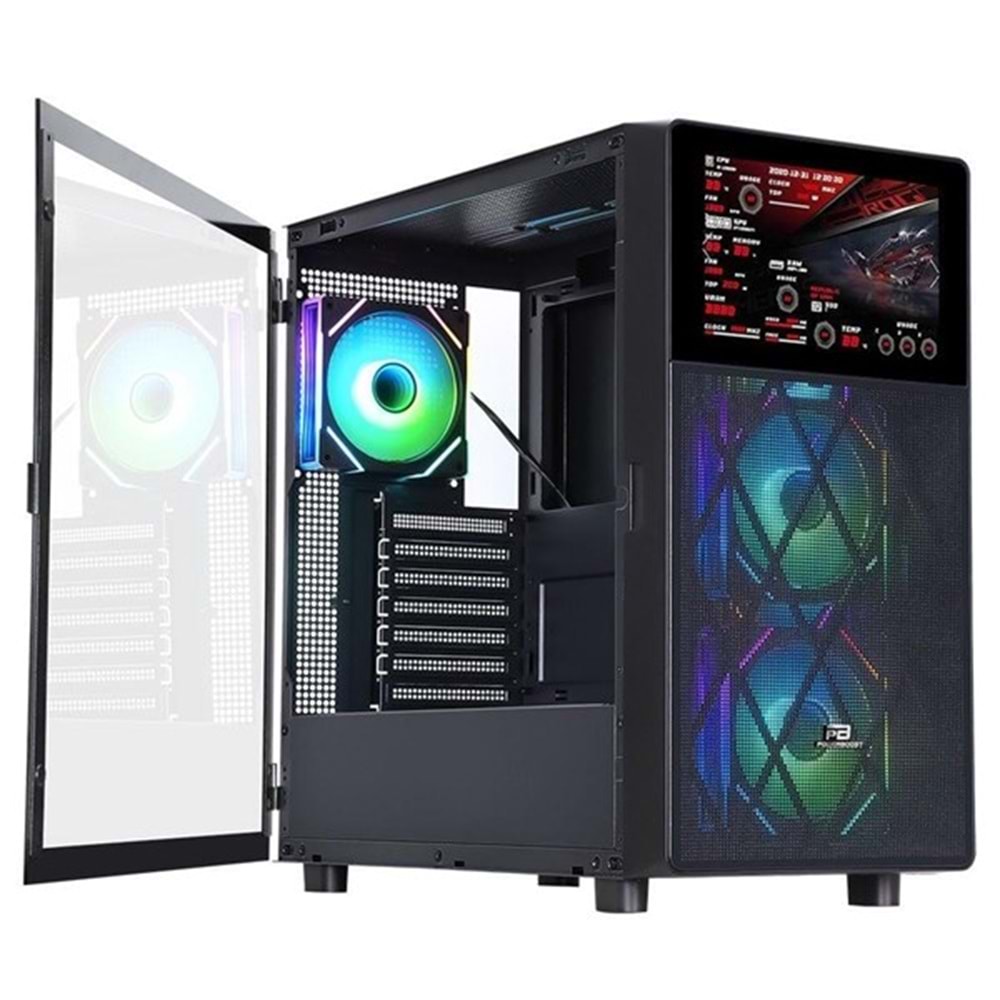 POWERBOOST PB-P4367BB GAMING Mid-Tower PC Kasası 3-RGB FANLI