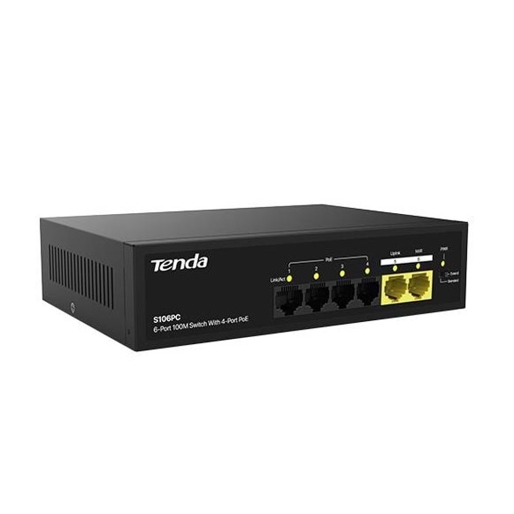 TENDA 6port-4port PoE 30w 10/100 Yönetilemez Switch S106PC