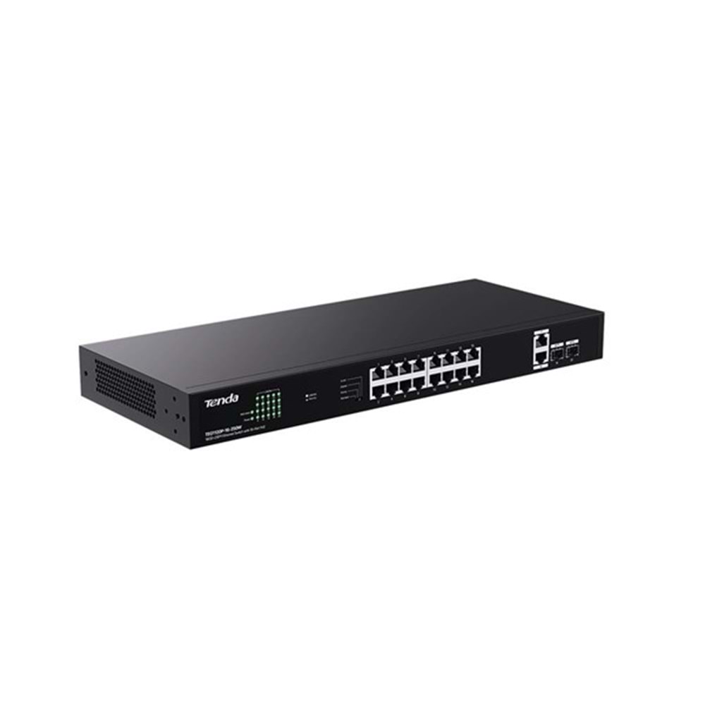 TENDA 16port PoE 250w 2-SFP 2-Uplink Gigabit Yönetilemez Switch TEG1120P-16-250W