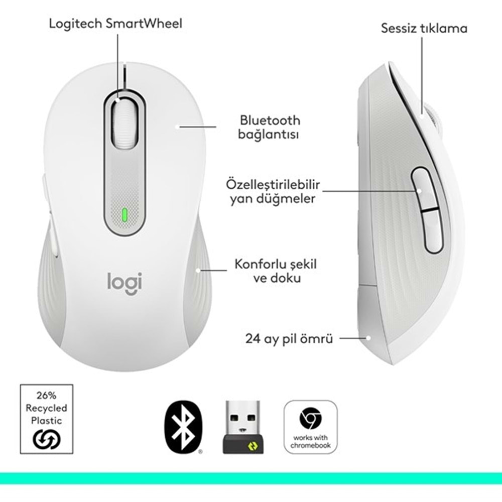 LOGITECH M650 Kablosuz Beyaz Mouse 910-006238