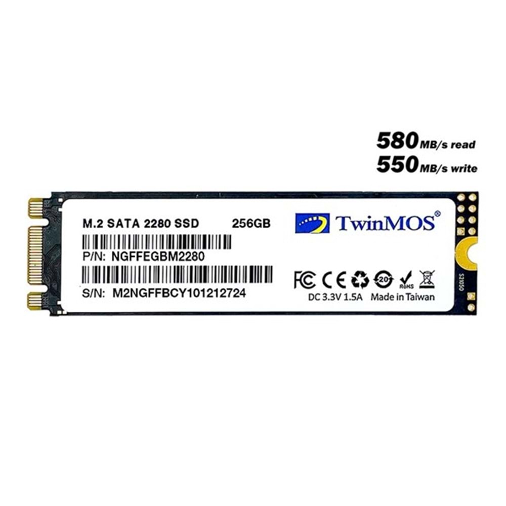 TWINMOS 256GB NGFFEGBM2280 580- 550MB/s M2 Sata Disk