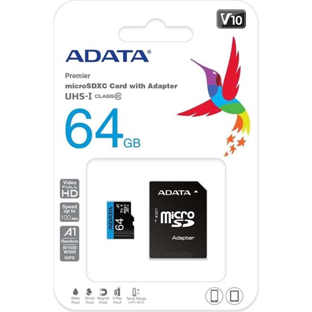 ADATA 64GB Micro SD Kart PREMIER AUSDX64GUICL10A1-RA1