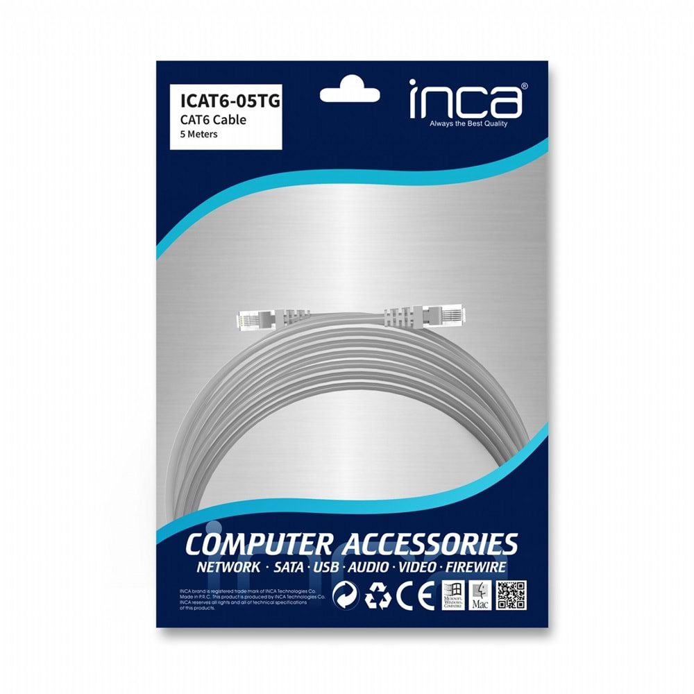 INCA 5metre CAT6 Utp ICAT6-05TG Gri Patch Kablo
