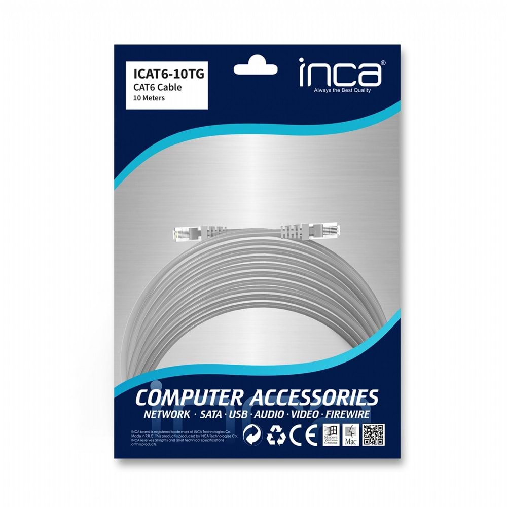 INCA 10metre CAT6 Utp ICAT6-10TG Gri Patch Kablo