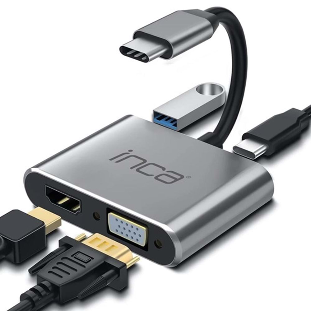 INCA ITPC-06T 0.15metre TYPE-C - HDMI_VGA(D) Görüntü Adaptörü Gümüş 100W