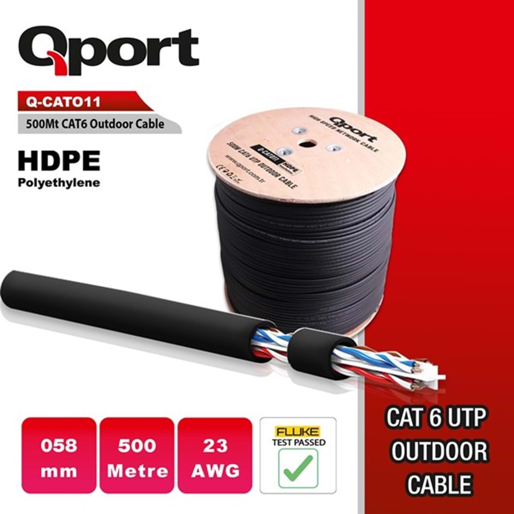 QPORT 500metre CAT6 Utp 23AWG Siyah Outdoor Makaralı Kablo Q-CATO11