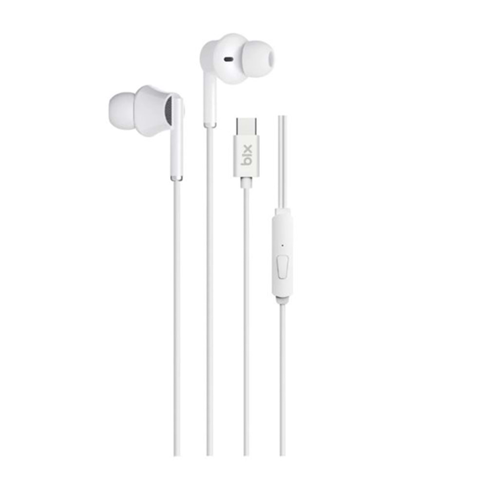 BIX HF01C-WE Type-C Beyaz 14MM EXTRA BASS KULAKİÇİ Mikrofonlu Kulaklık