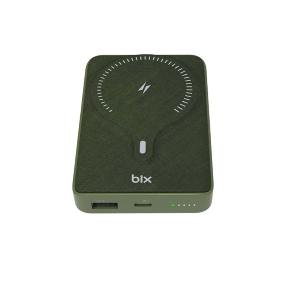 BIX 10000mAh BXPB105-GRE 22.5W-15W Kablosuz Powerbank Yeşil