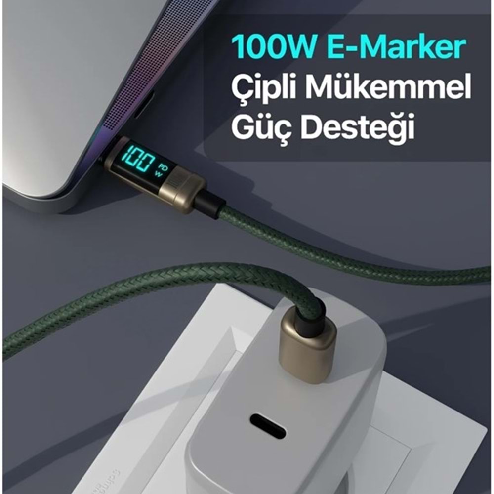 BIX 1metre BX09CC-BN 100w Dijital Ekranlı Şarj Kablosu Bronz