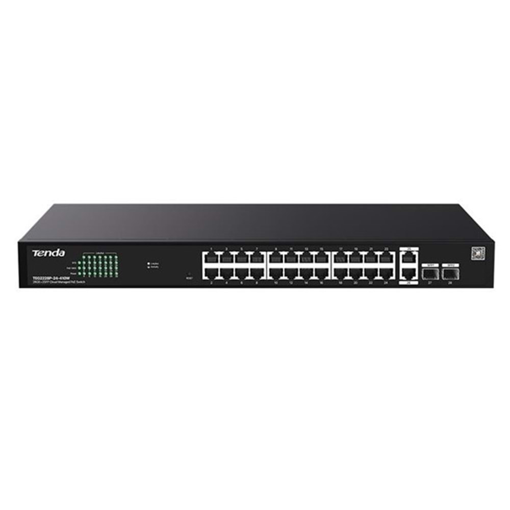 TENDA 24port PoE 410w 2-SFP Gigabit Yönetilemez Switch TEG2228P-24-410W