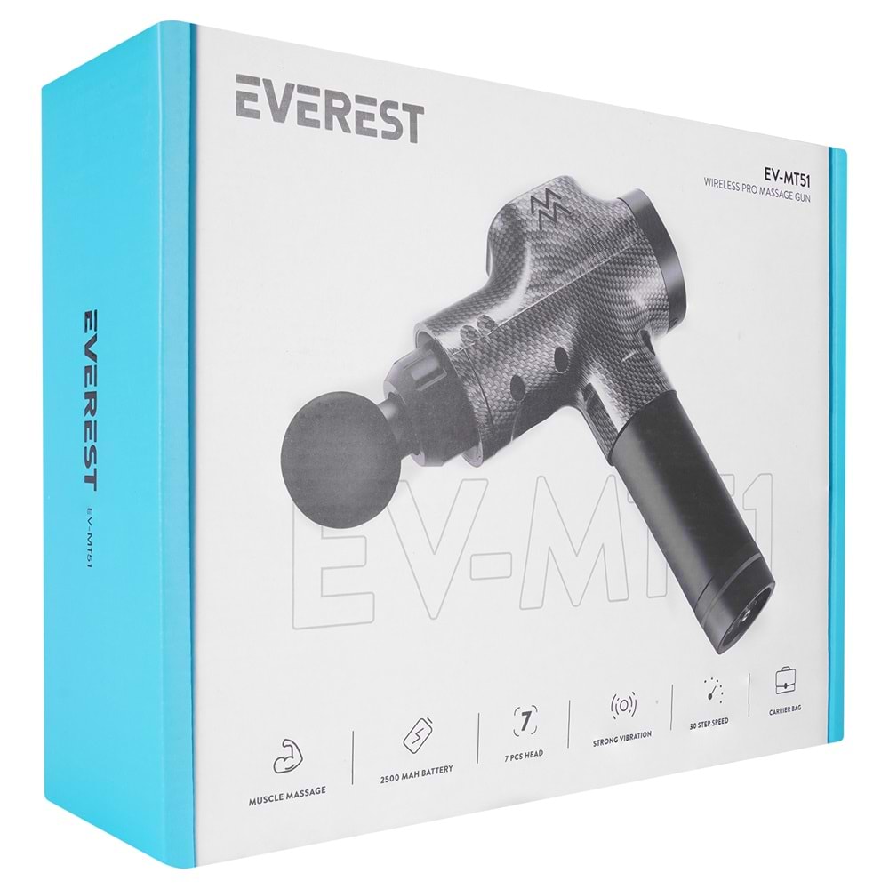 Everest EV-MT51 El Tipi Karbon Fiber/Siyah 2500mAh 30 Kademeli Hız Masaj Aleti