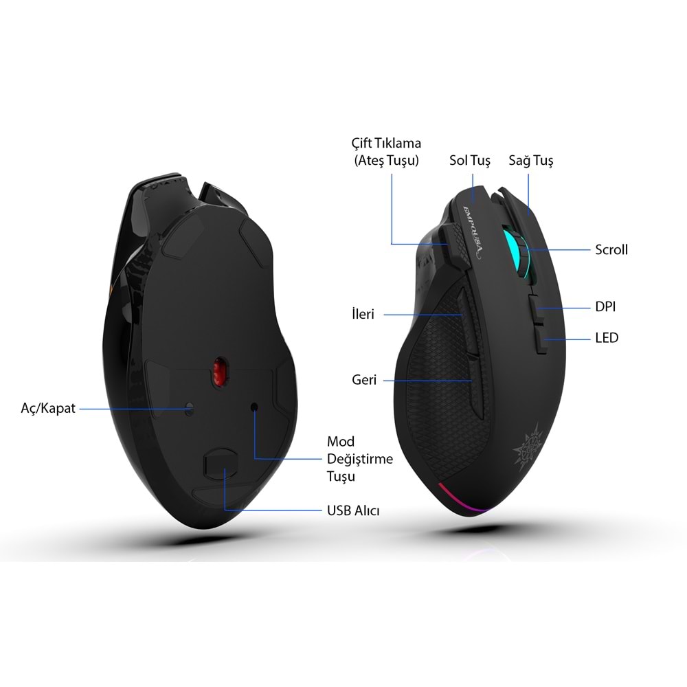 INCA Empousa Kablosuz + Bluetooth Gaming Siyah Mouse IMG-GT22