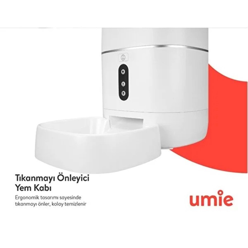 UMIE UM-PF2021A 6L Kapasiteli Sesli Mesaj Otomatik Yem Kabı Wifi+BT Tuya Destekli Kedi Köpek Besleyici