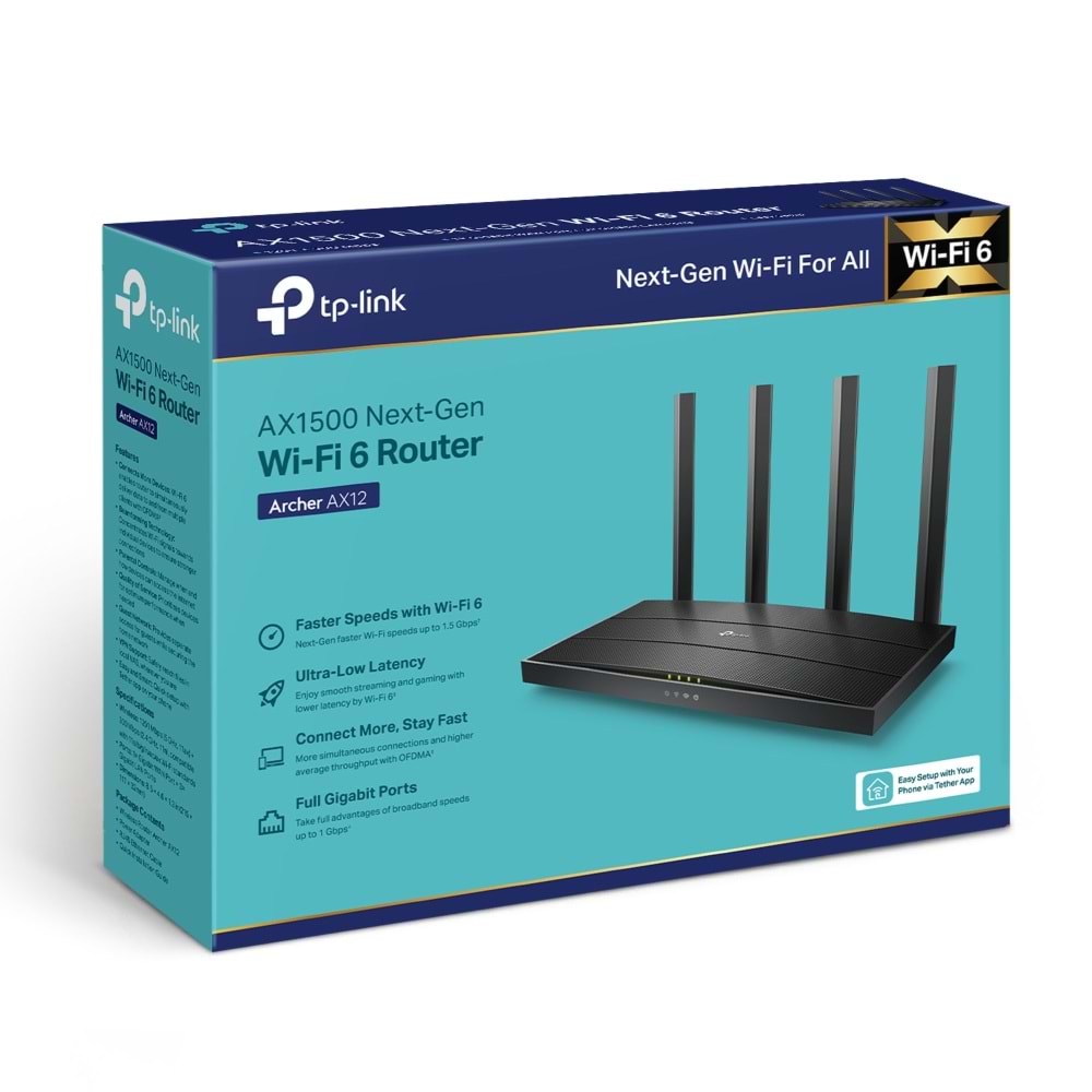 TP-LINK ARCHER AX12 AX1500 Gigabit Router 