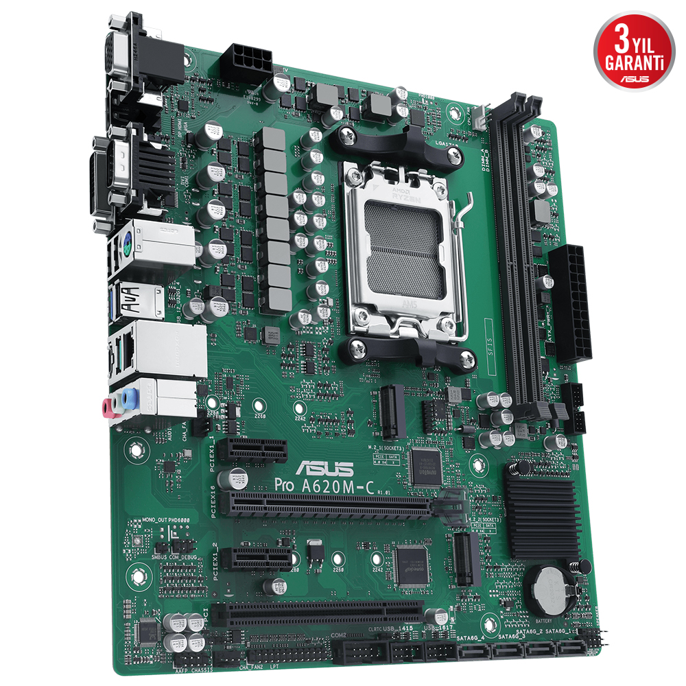 ASUS PRO A620M-C-CSM DDR5 HDMI-DVI-DP TYPEC PCIE 4.0 AM5 mATX Kurumsal Anakart
