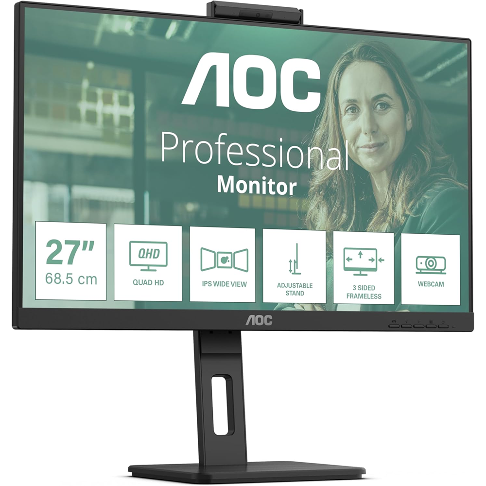AOC 27” IPS Q27P3QW 4MS 75Hz HDMI-DP Web Kameralı Kurumsal Monitör 2560x1440