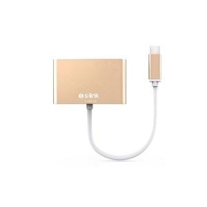S-LINK SL-USB-C68 0.15metre TYPE-C - HDMI_USB 3.0 Çevirici Adaptör Gold 4K