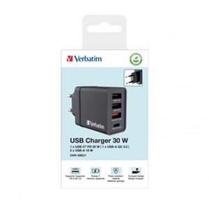 VERBATIM CHR-30EU1 30W 4 Bağlantı Noktalı USB Duvar Şarj Cihazı - Siyah