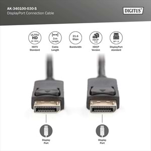 DIGITUS DP Görüntü Kablosu 3m (AK-340100-030-S)