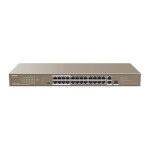 TENDA 24port PoE 250w 1-SFP 2port Gigabit 10/100 Yönetilemez Switch TEF1126P-24-250W