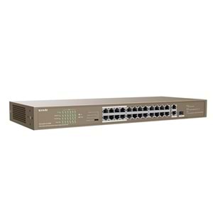 TENDA 24port PoE 250w 1-SFP 2port Gigabit 10/100 Yönetilemez Switch TEF1126P-24-250W