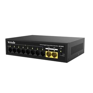 TENDA 8port PoE 100w 2-Uplink Gigabit Yönetilemez Switch SG110PC