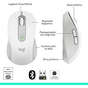 LOGITECH M650 Kablosuz Beyaz Mouse 910-006238