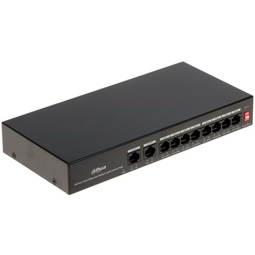 Dahua PFS3010-8ET-65, 8 Port, MegaBit, 8 Port PoE, 65W, +2 Port M